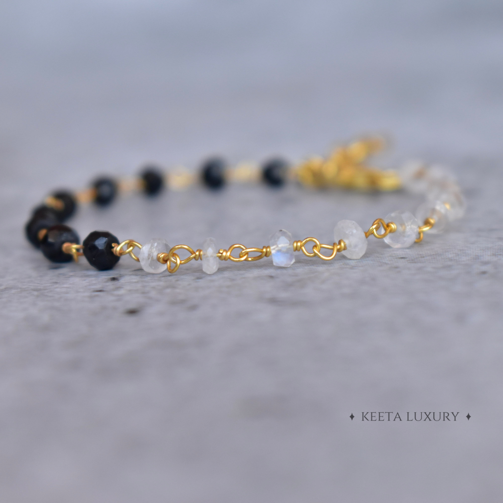 Rise And Shine - Black Onyx and Moonstone Bracelets -