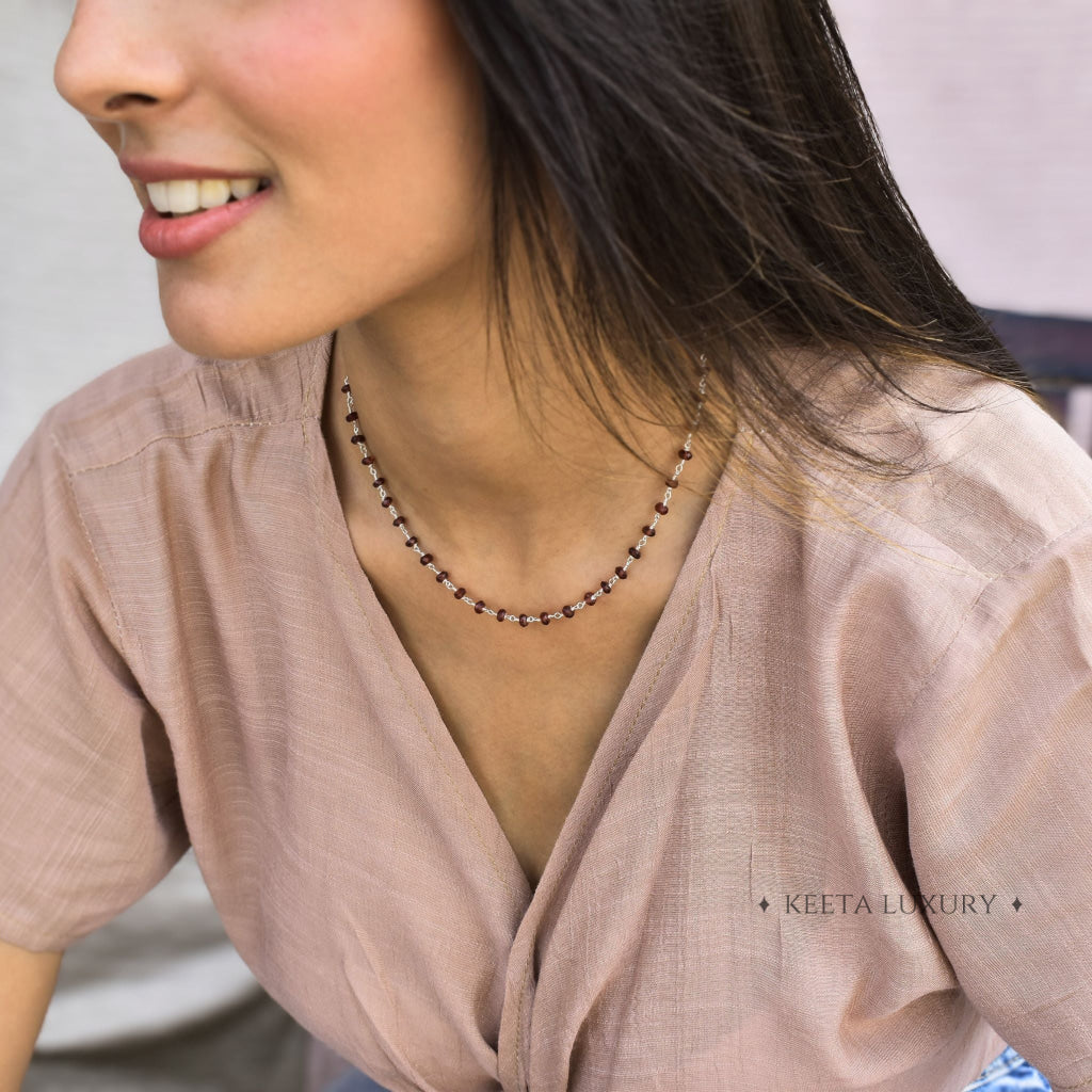 Rosary Charm - Garnet Necklace Necklace