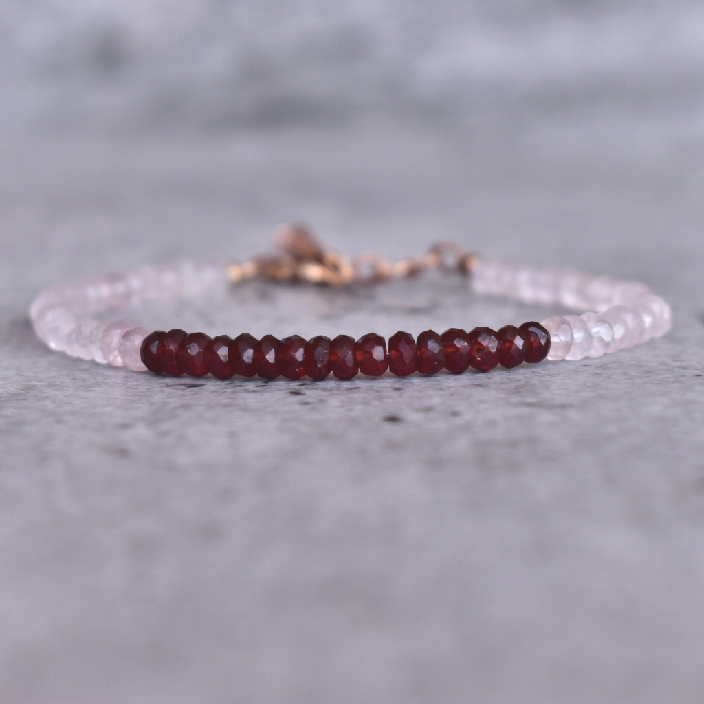 Rose Red Cocktail - Rose quartz & Garnet Bracelets -