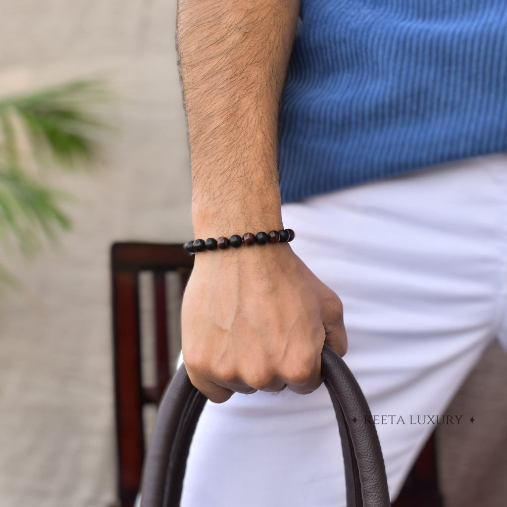 Scarlet Elegance - Red Tiger's Eye & Black Onyx Bracelets -