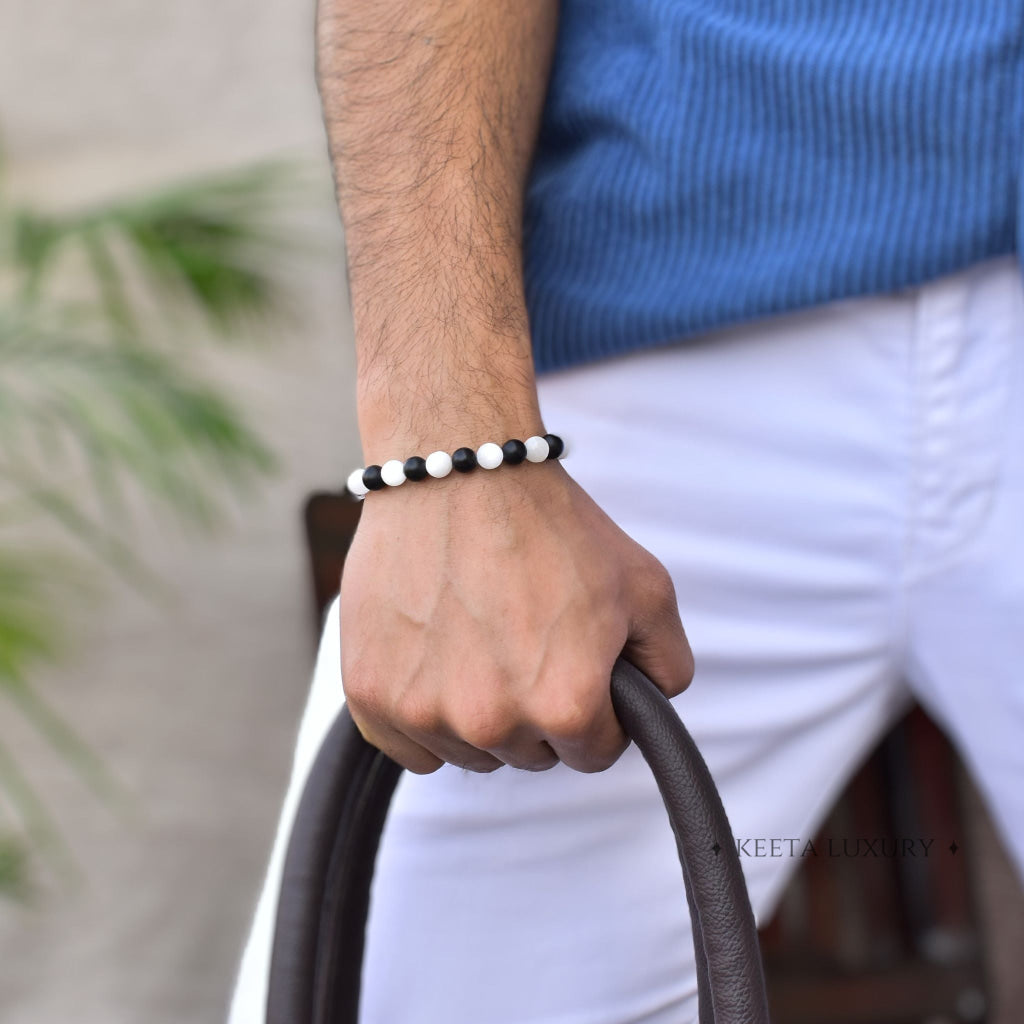 Selenite Essence - Selenite & Black Onyx Bracelet -