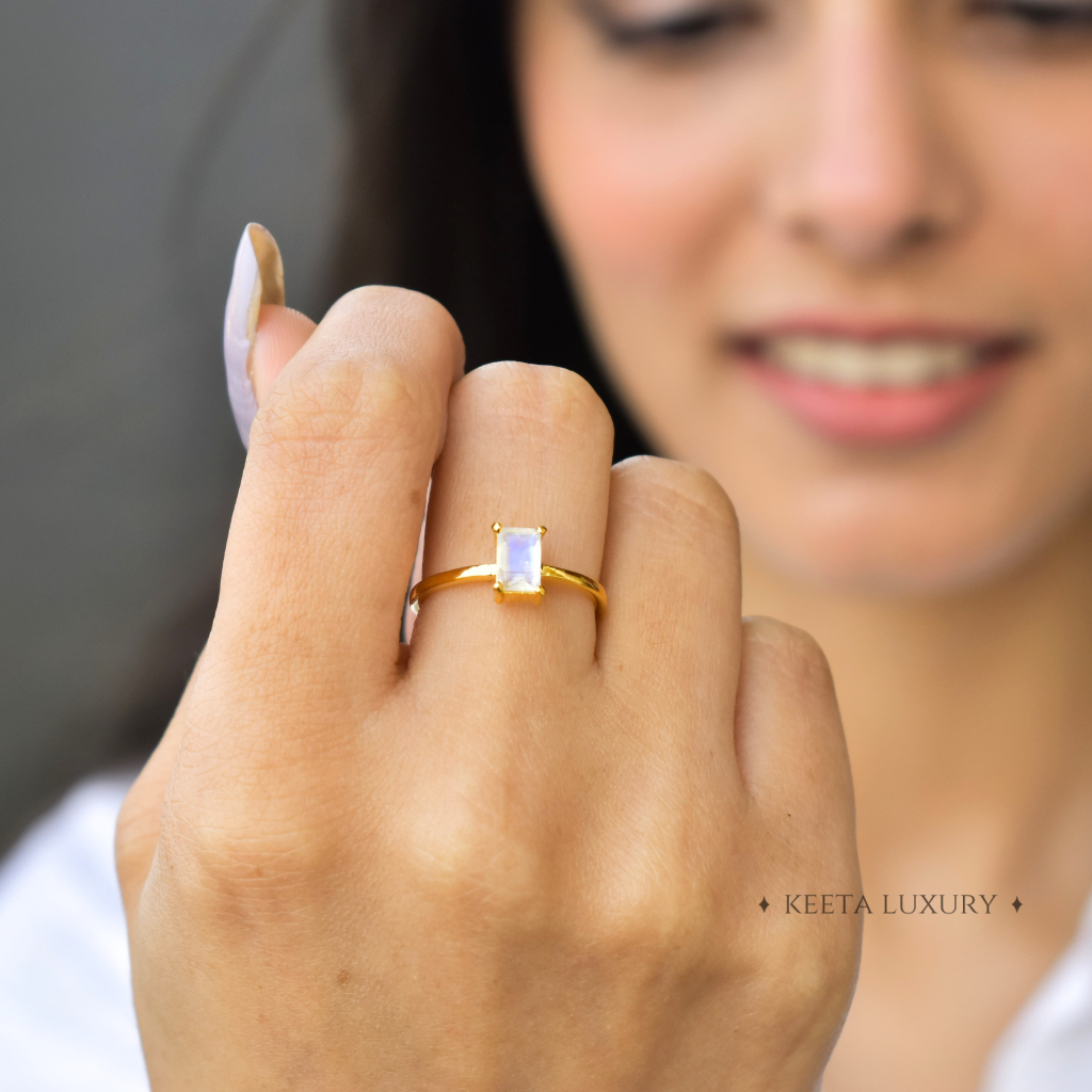 Sleek Octagon - Moonstone Ring -