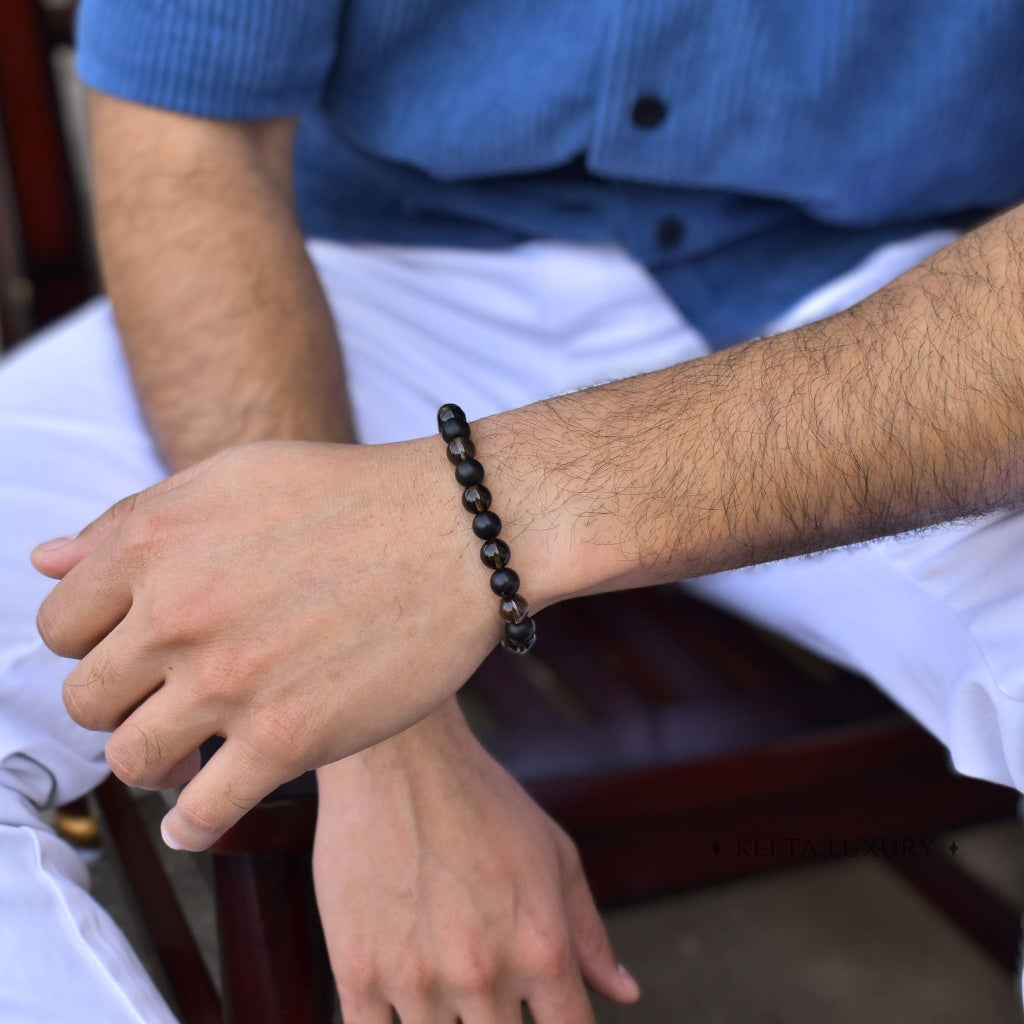 Smoky Shadows Elegance - Smoky Quartz & Black Onyx Bracelet -