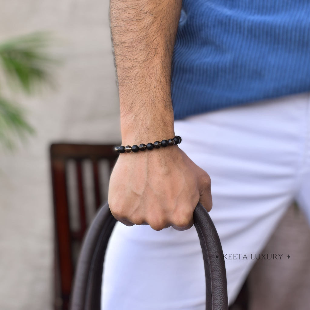 Smoky Shadows Elegance - Smoky Quartz & Black Onyx Bracelet -