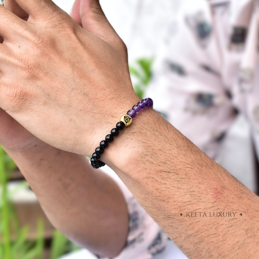 Spiritual Awareness - Amethyst & Black Onyx Bracelets -