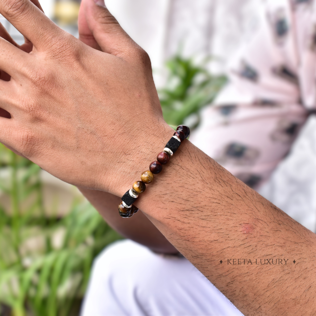 Spiritual Courage- Tiger Eye and Lava Bracelet -