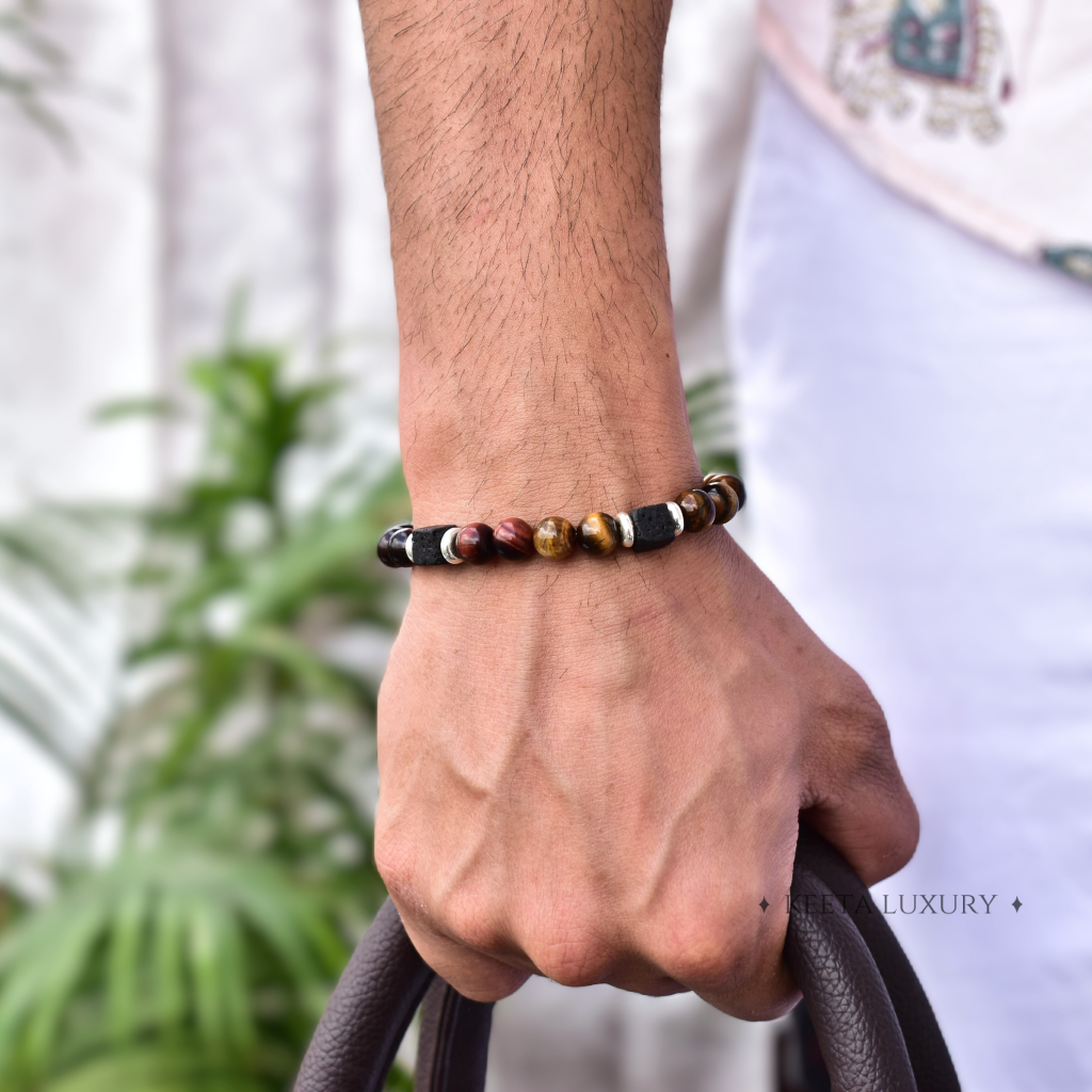 Spiritual Courage- Tiger Eye and Lava Bracelet -