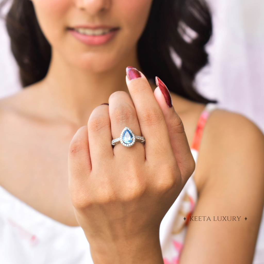 Teardrop Delight - Blue Topaz Ring -