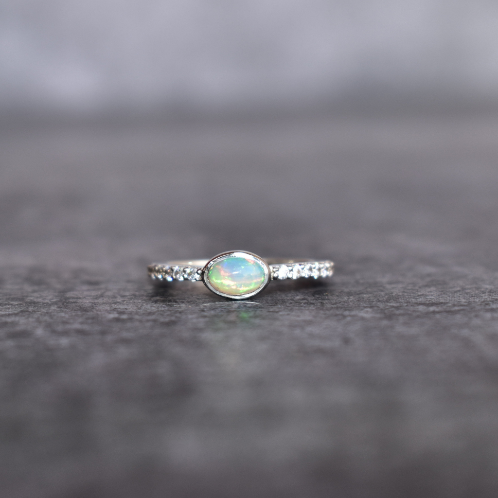 Silver White Opal Stone Ring White Opal Sterling Silver Ring