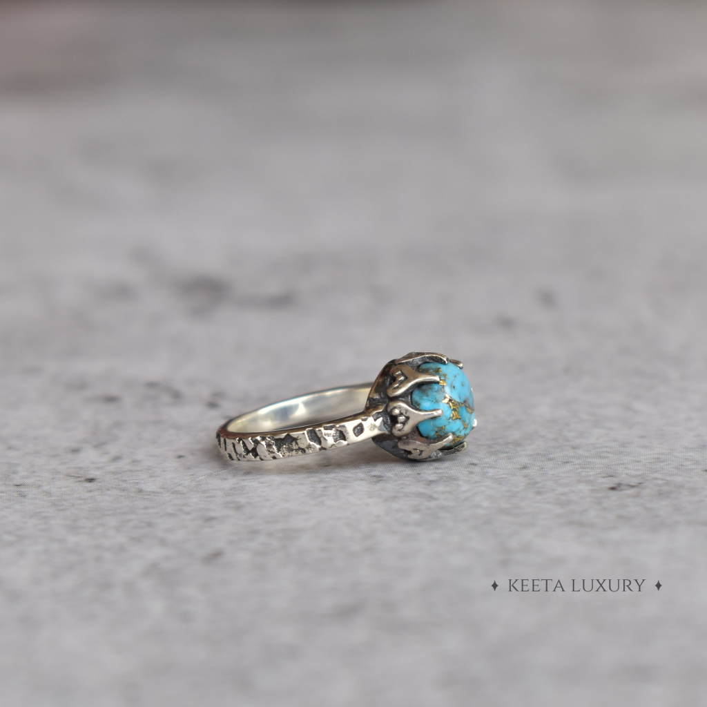 Textured Azure - Copper Turquoise Ring -