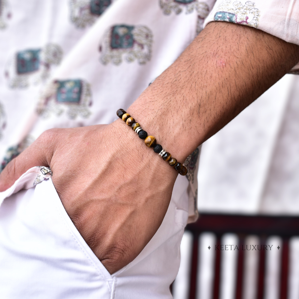 Tiger Being - Tiger Eye and Lava Beads Bracelet -