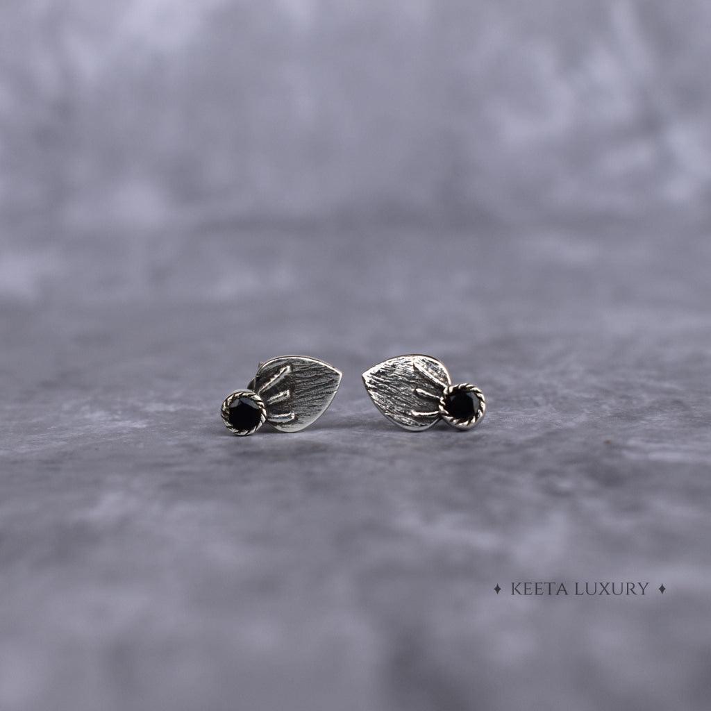 Tiny Leaf - Black Onyx Studs -