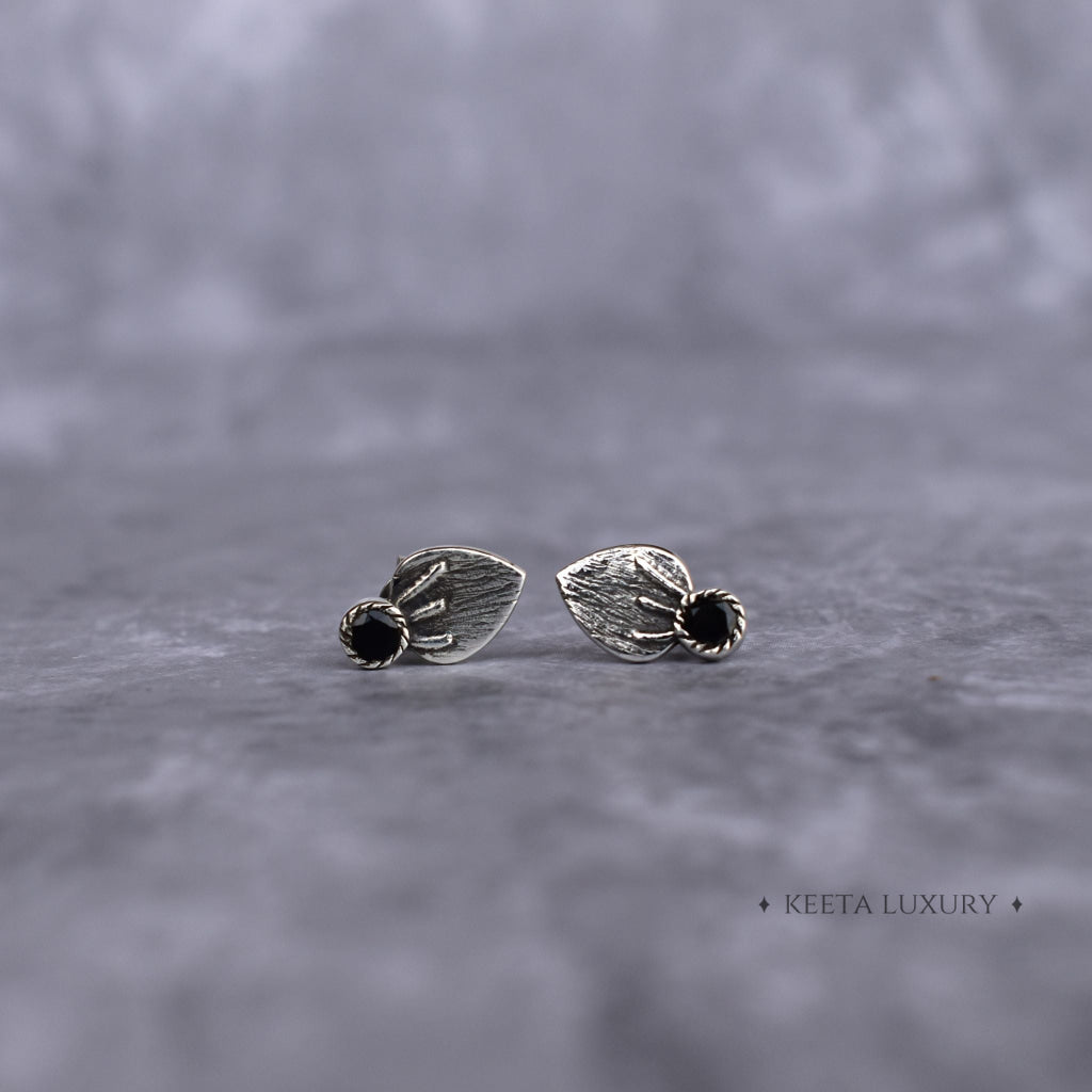 Tiny Leaf - Black Onyx Studs -