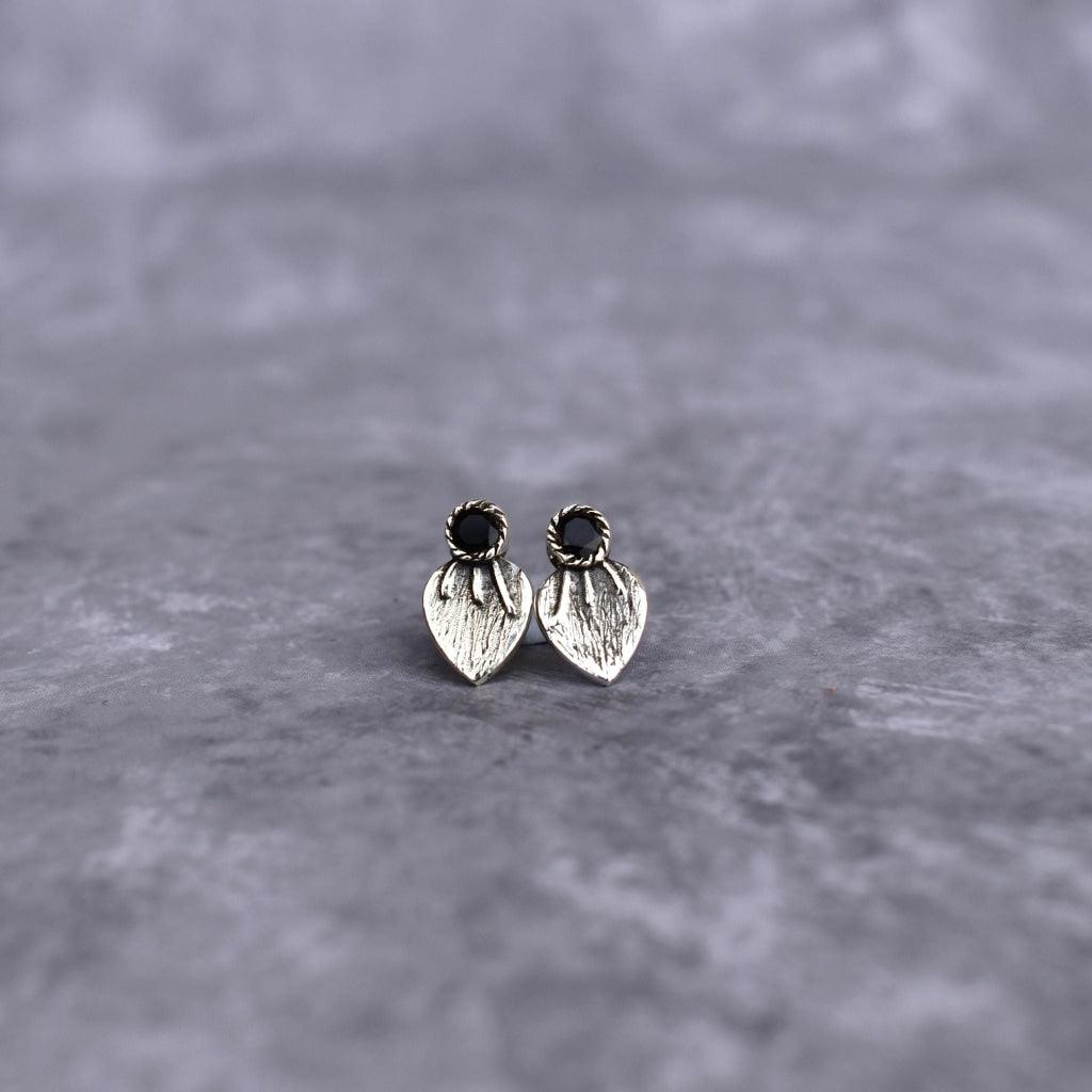 Tiny Leaf - Black Onyx Studs -