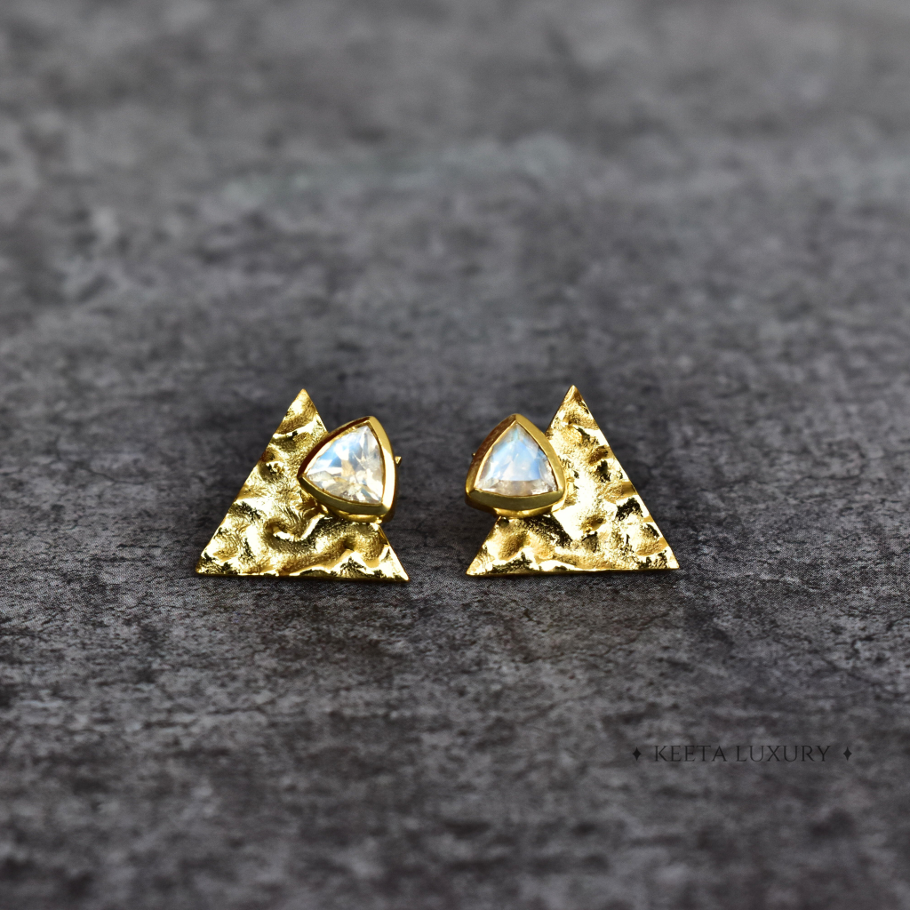 Triangle Link - Moonstone Studs -