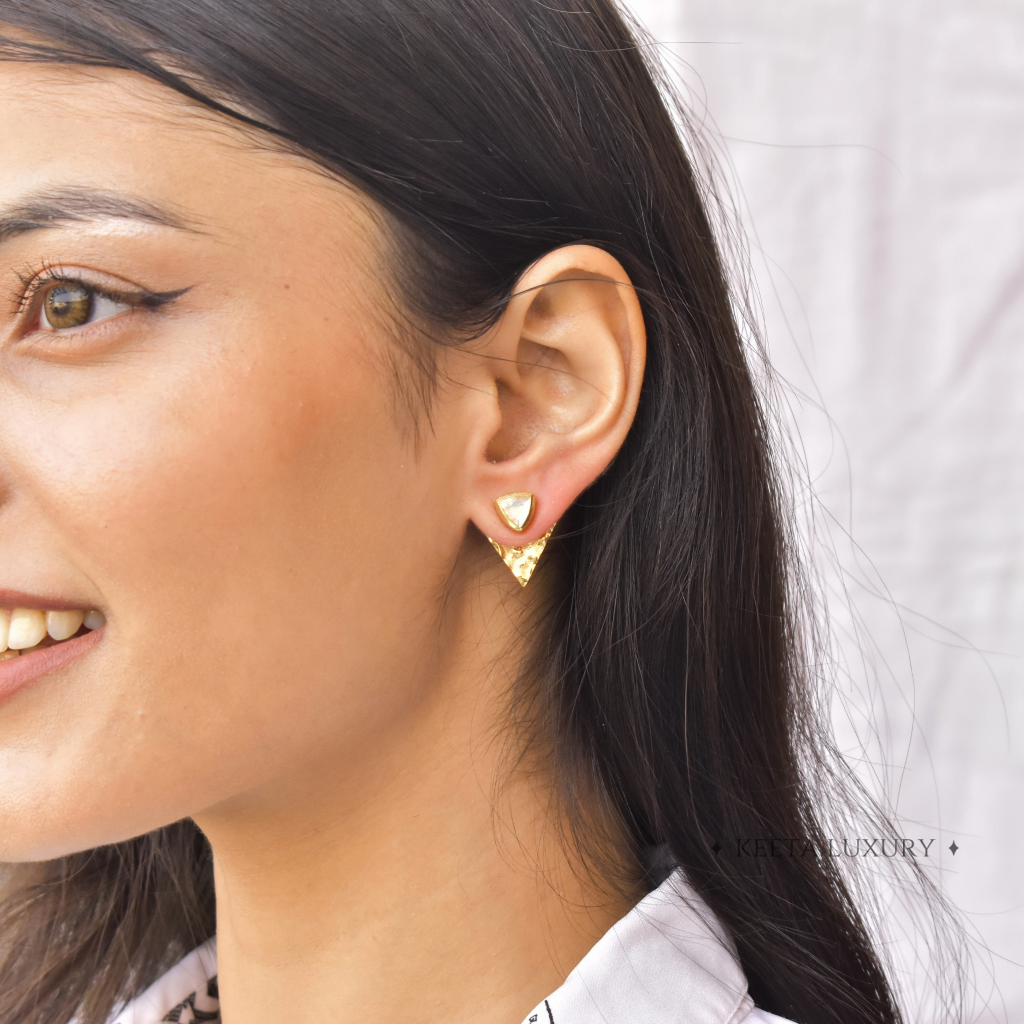 Triangle Link - Moonstone Studs -