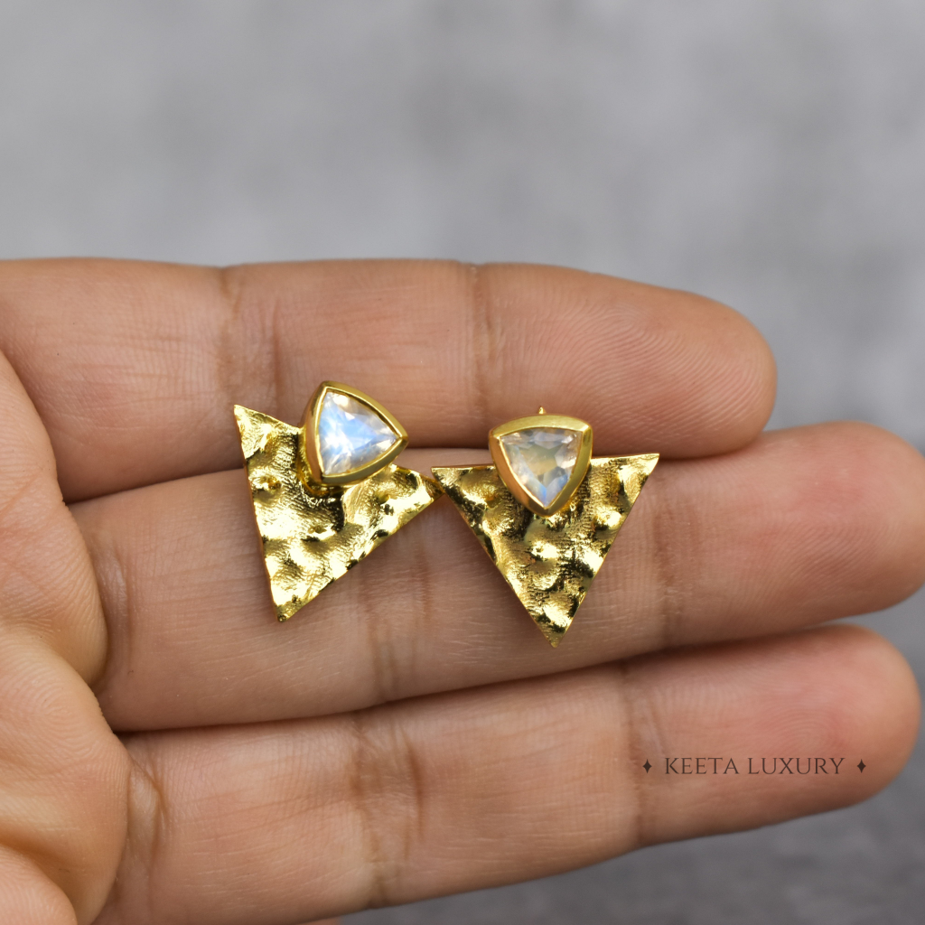 Triangle Link - Moonstone Studs -