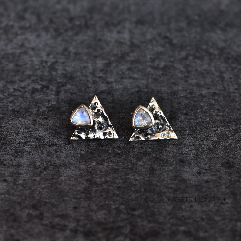 Triangle Link - Moonstone Studs -