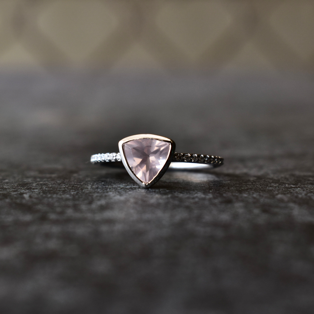 Trillion Tango Rose Quartz Ring