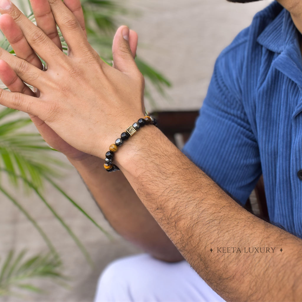 Trio Elegance - Tiger's Eye, Hematite & Black Onyx Bracelet -