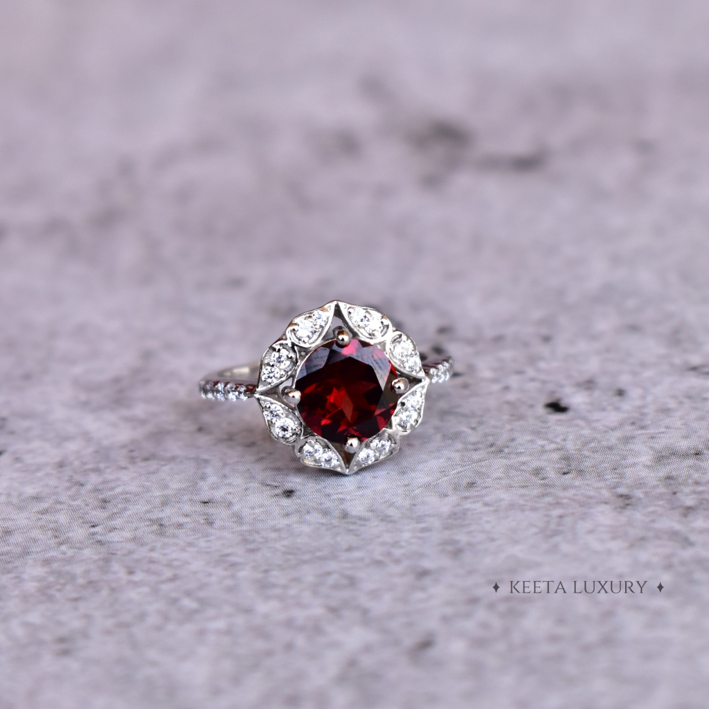 Vintage Floral - Garnet Ring -
