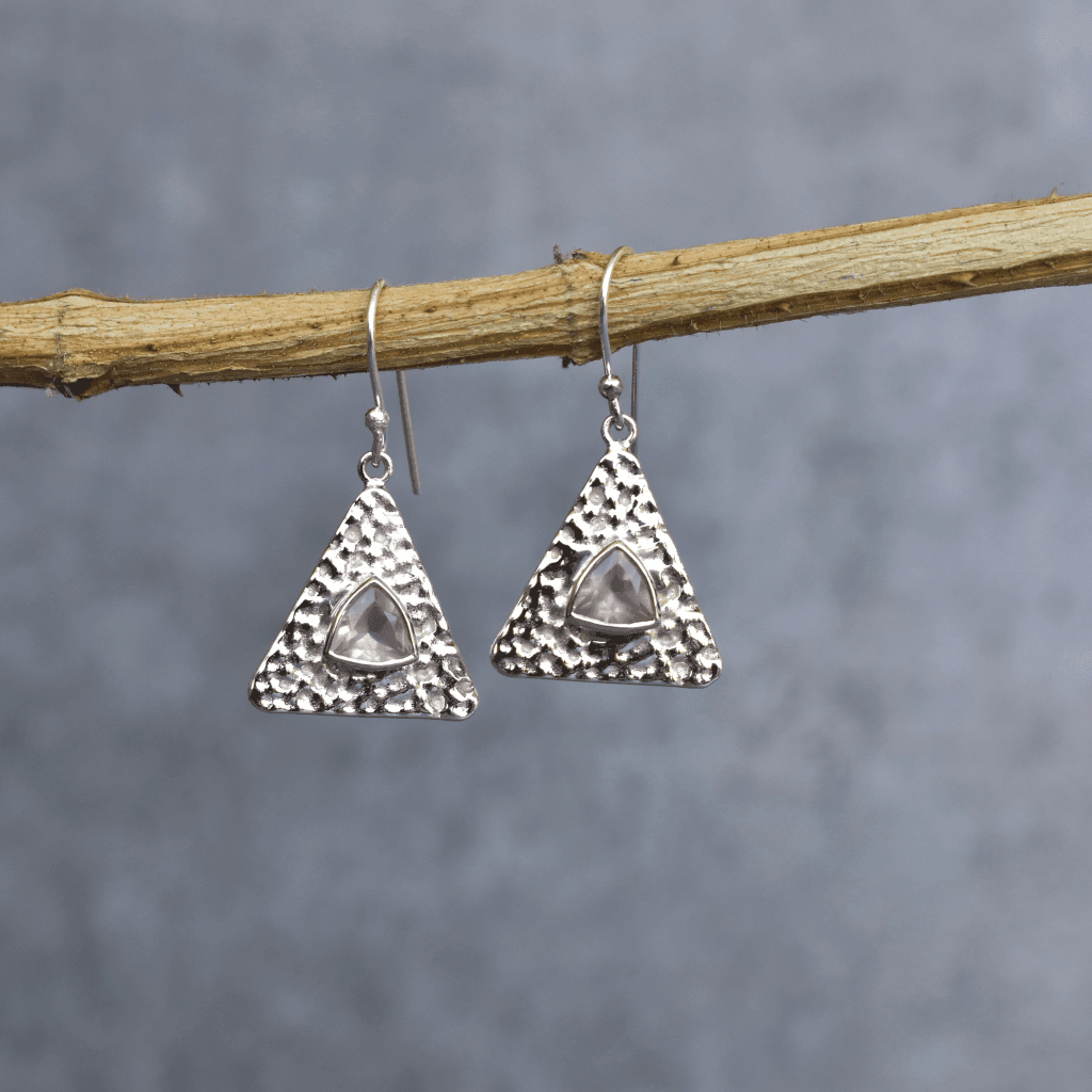 Pyramid - Rose Quartz Earrings -