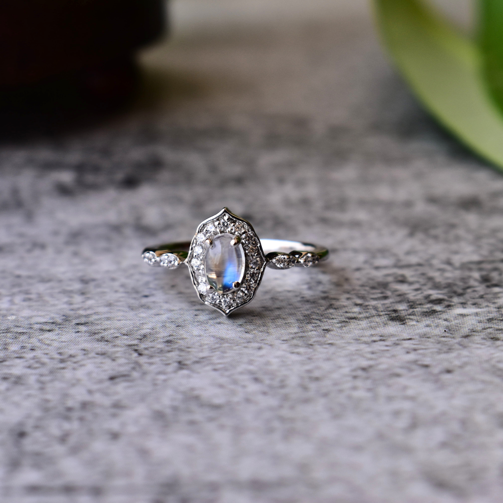 Lunar Glow natural moonstone ring in 925 sterling silver