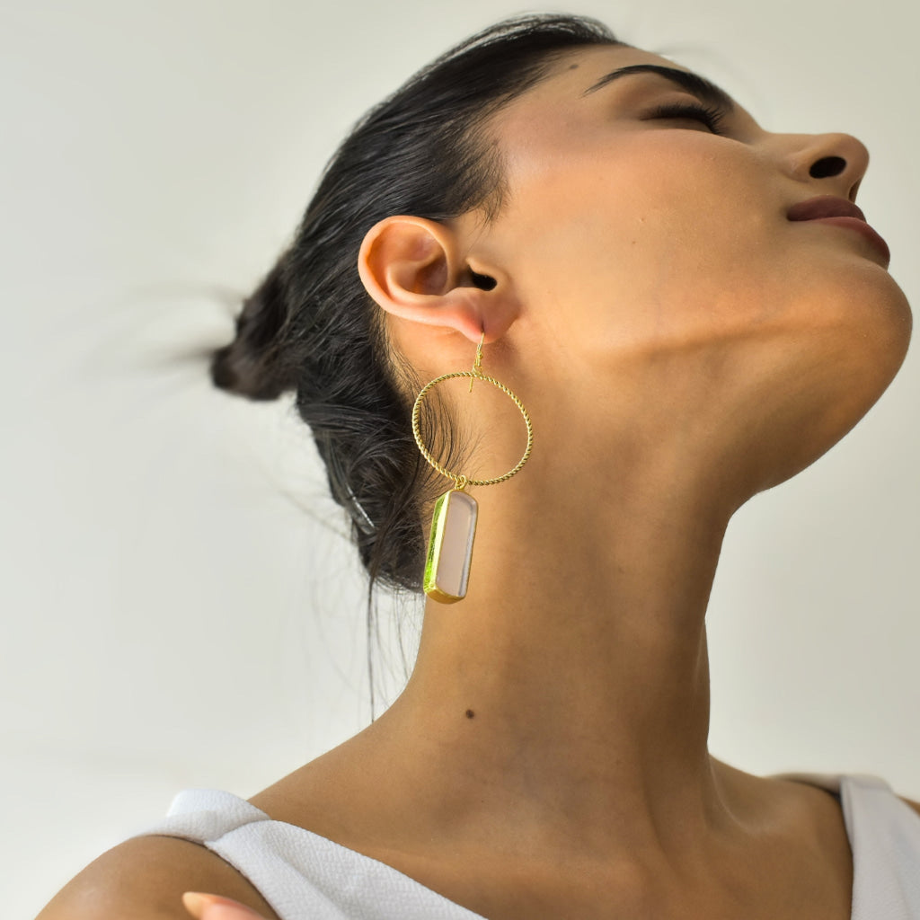 Pillar Hoop - Rose Quartz Earrings Earrings
