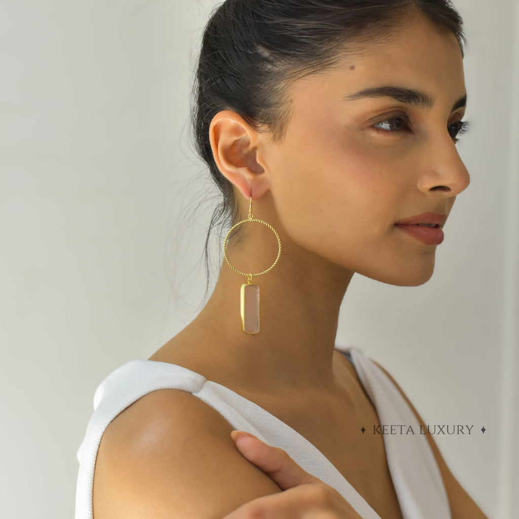 Pillar Hoop - Rose Quartz Earrings Earrings