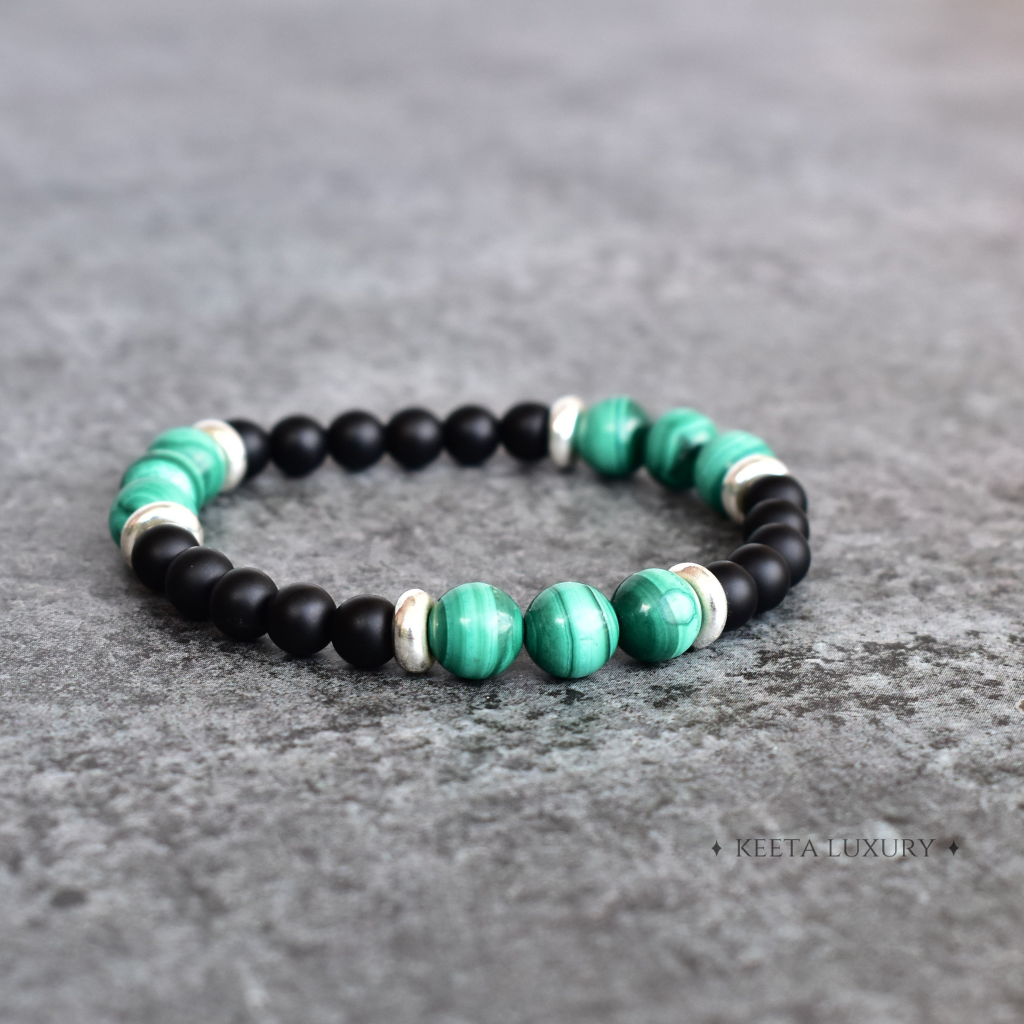 Being Natural - Malachite and Onyx Bead Bracelet -