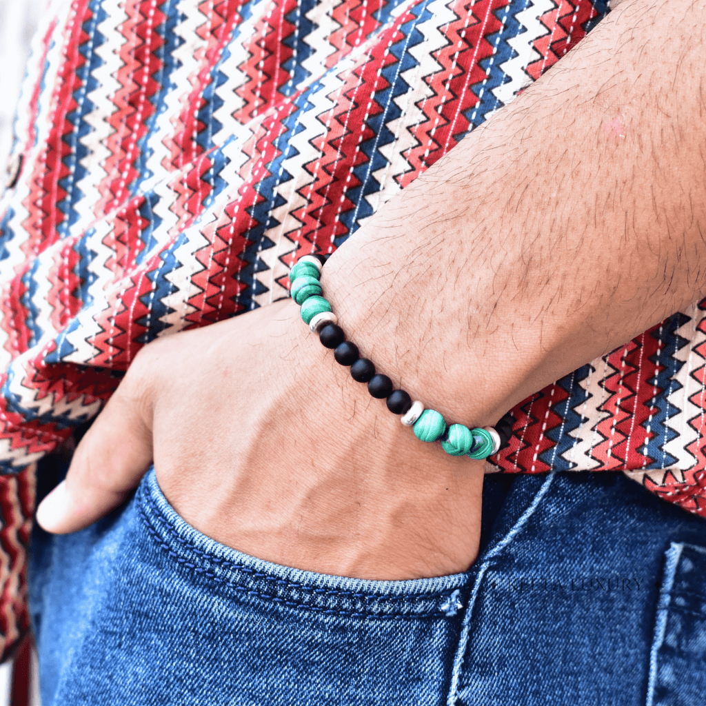 Being Natural - Malachite and Onyx Bead Bracelet -