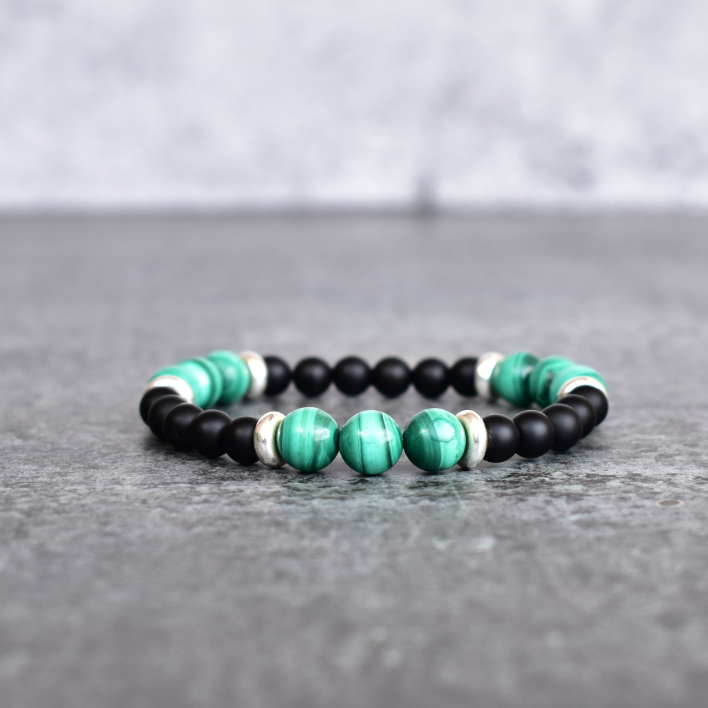 Being Natural - Malachite and Onyx Bead Bracelet -