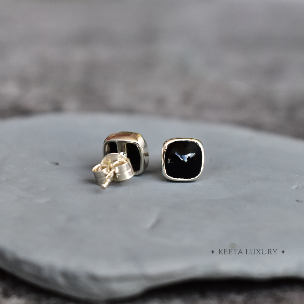 Black Cushion - Onyx Studs -
