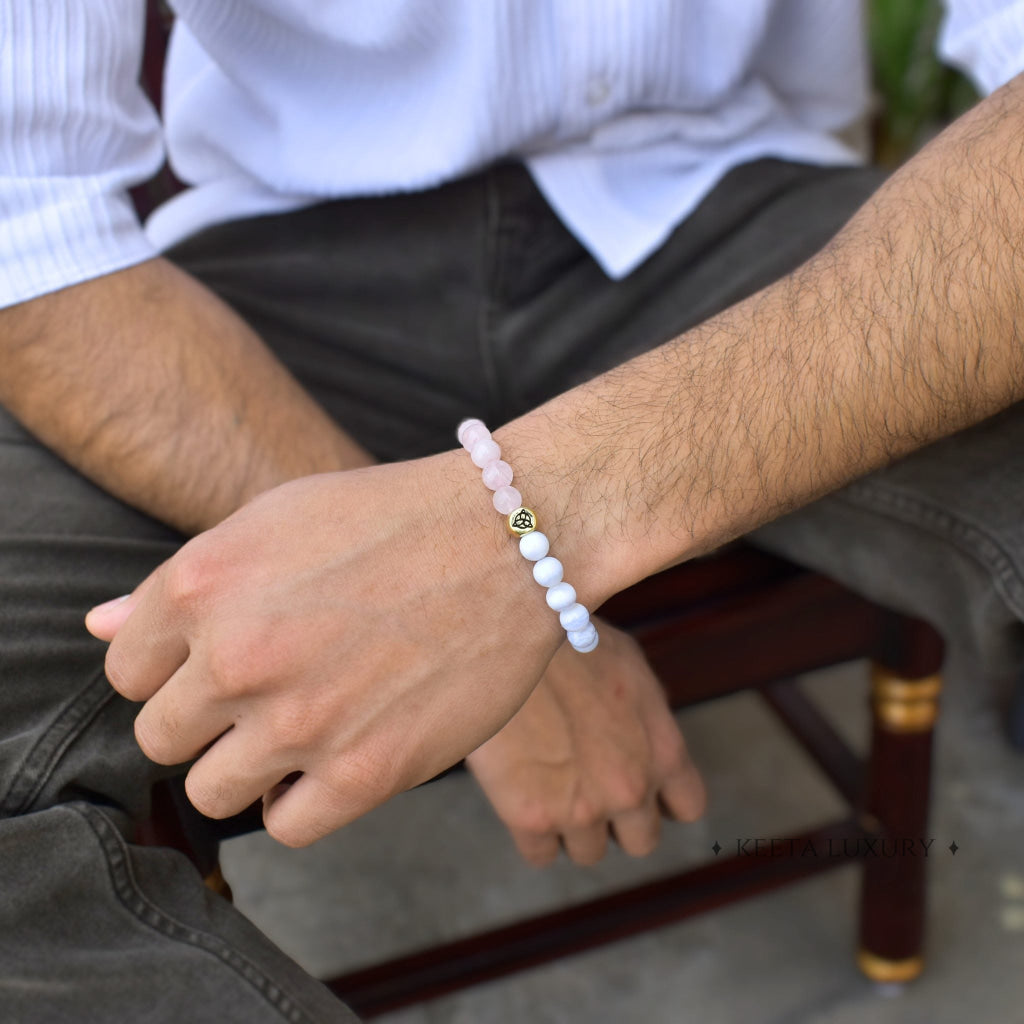 Men Blissful Blue Lace Agate Rose Quartz Bracelet