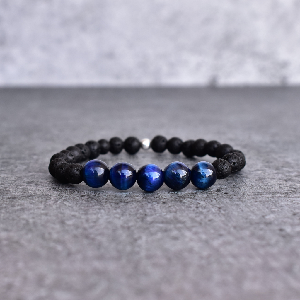 Blue Mountain - Lava And Blue Tiger Eye Bracelets -