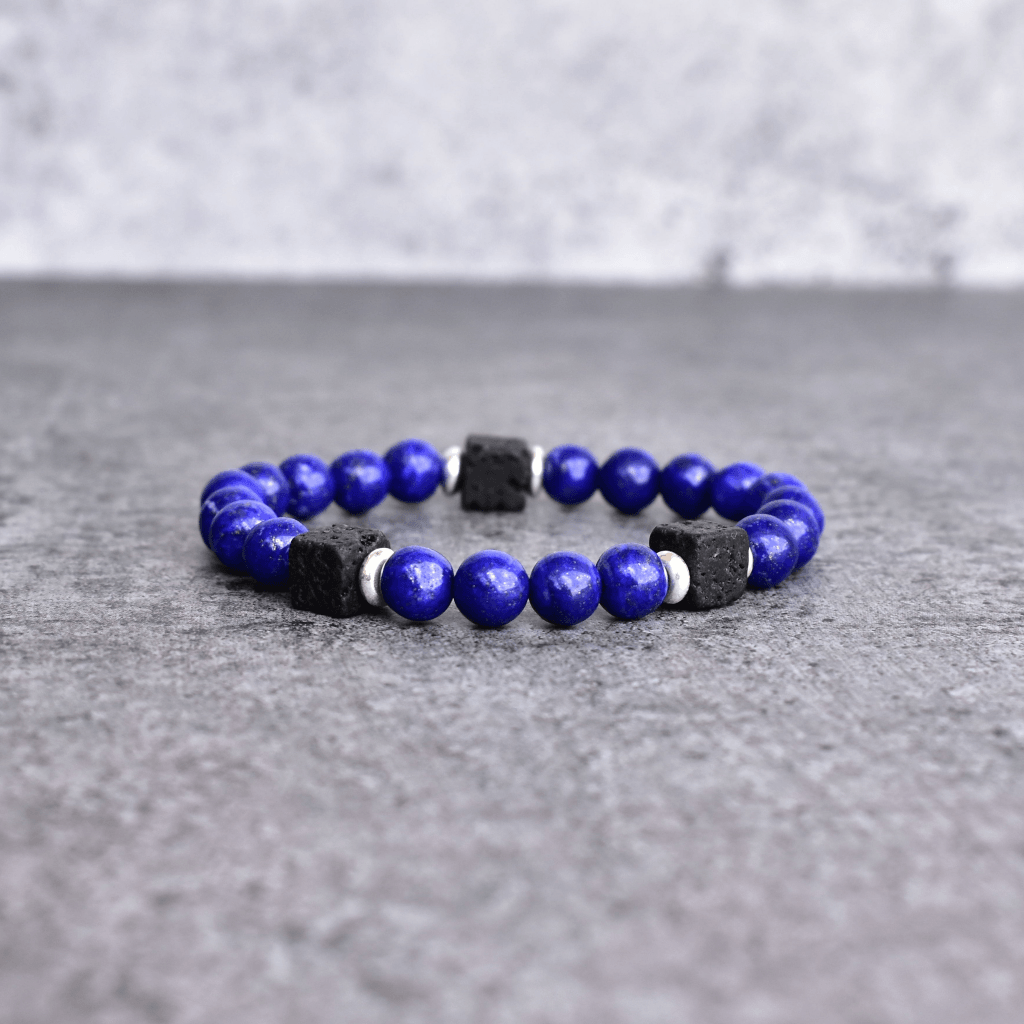 Blue Night - Lapis Lazuli and Lava Bead Bracelet -