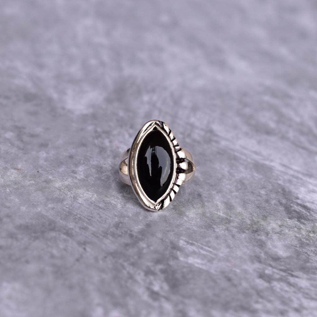 Three Stone Black Onyx Ring in Sterling Silver- Designed by FOXLARK Co