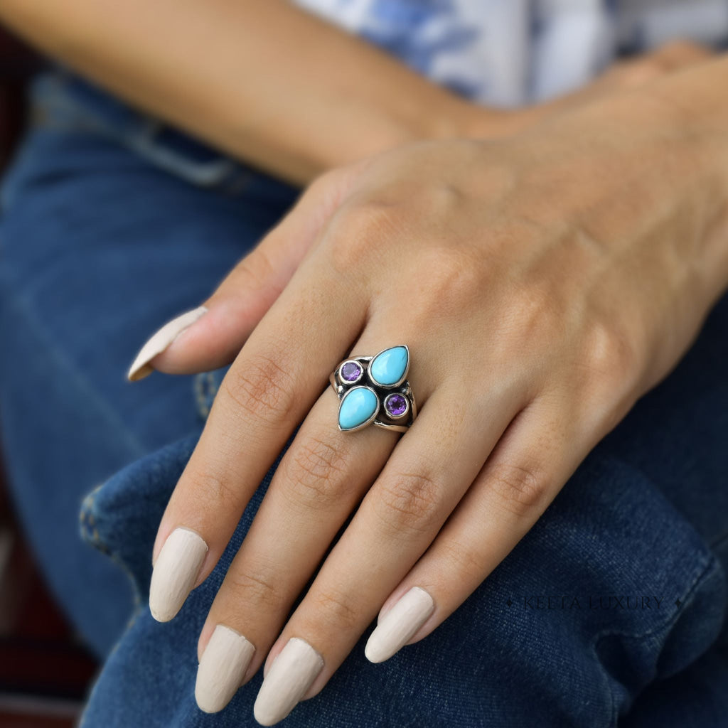 Boho Blend - Turquoise and Amethyst Ring -