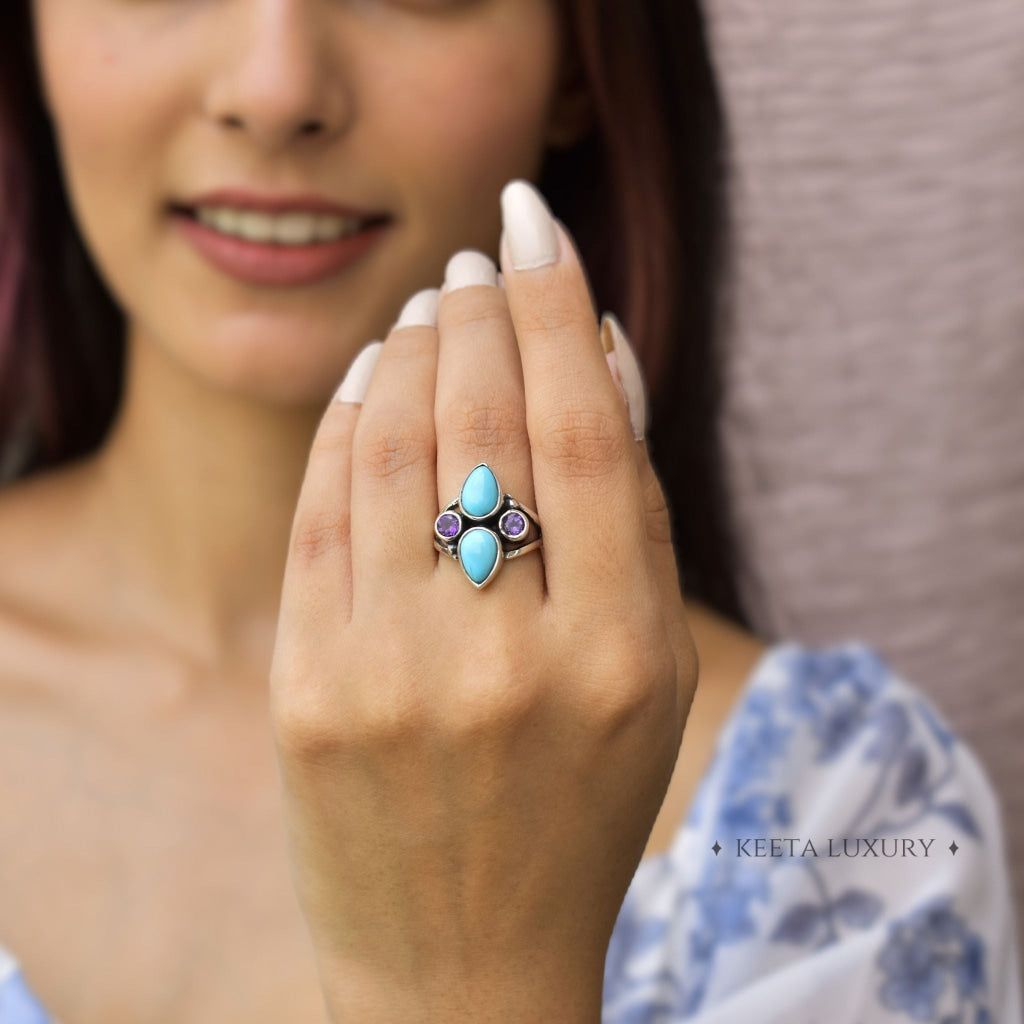 Boho Blend - Turquoise and Amethyst Ring -