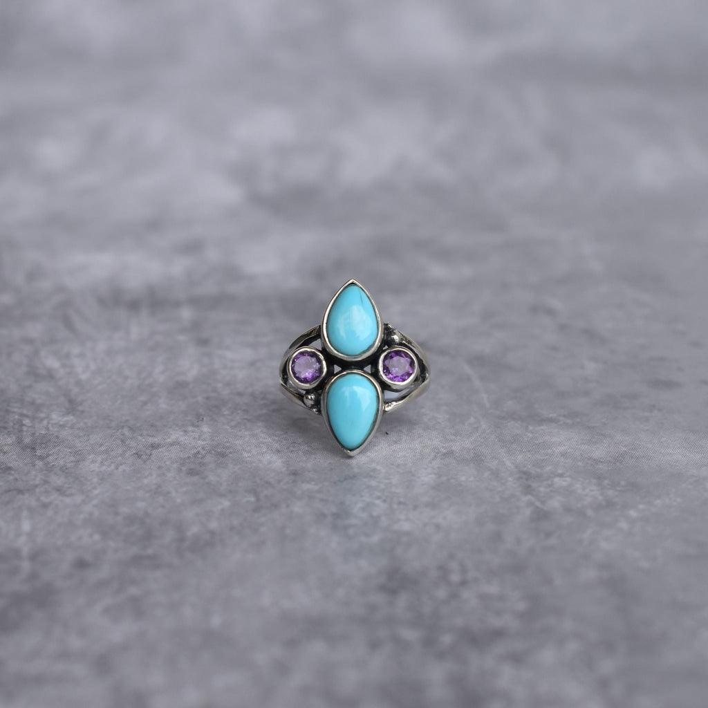 Boho Blend - Turquoise and Amethyst Ring -