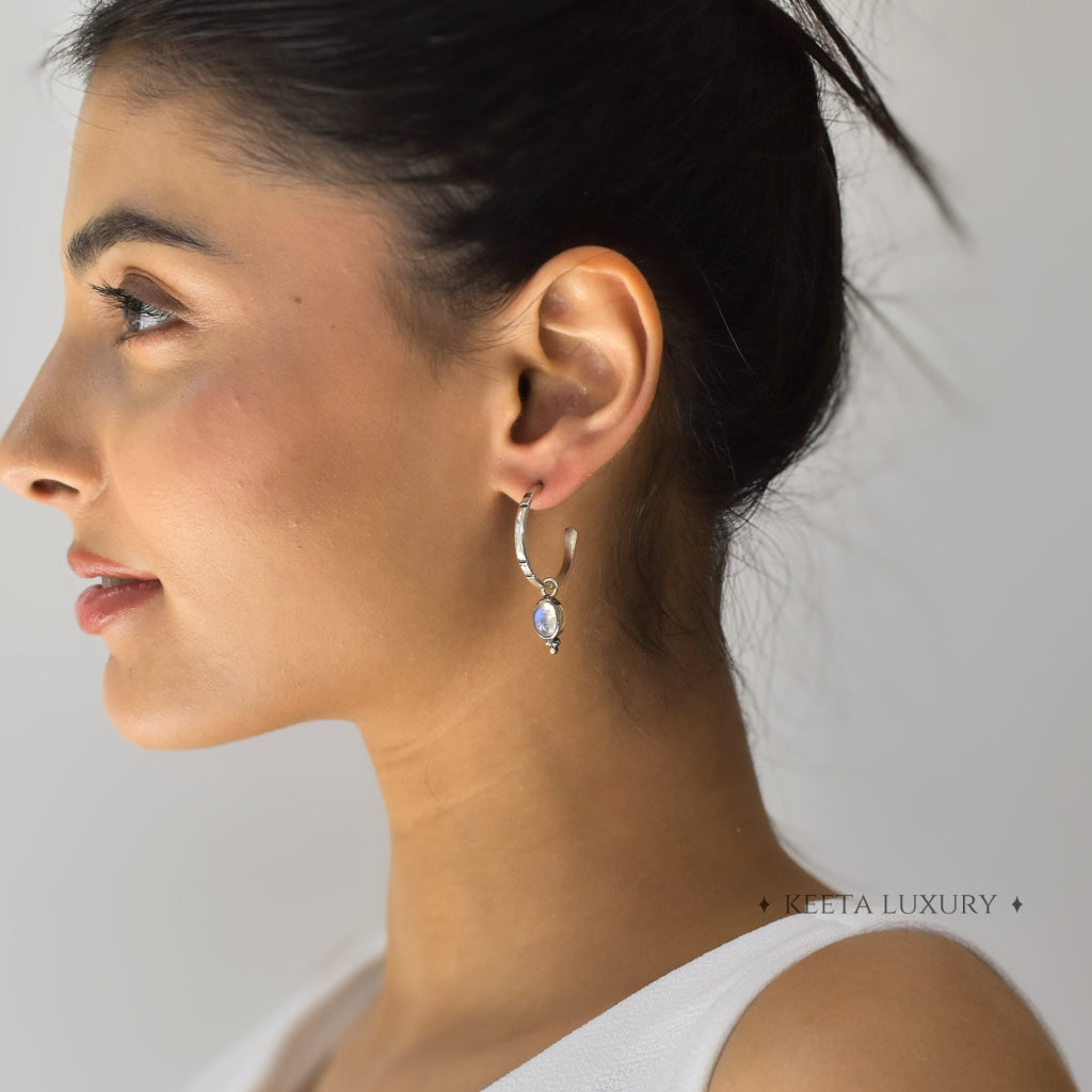 Boho Crescent - Moonstone Hoop Earrings Earrings