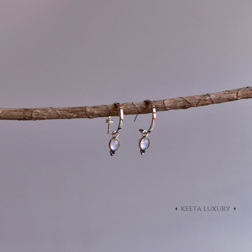 Boho Crescent - Moonstone Hoop Earrings Earrings