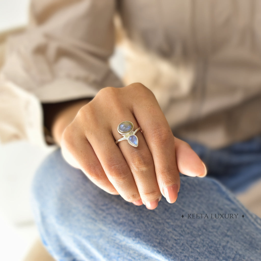 Celeste Crown - Moonstone & Labradorite Ring Rings