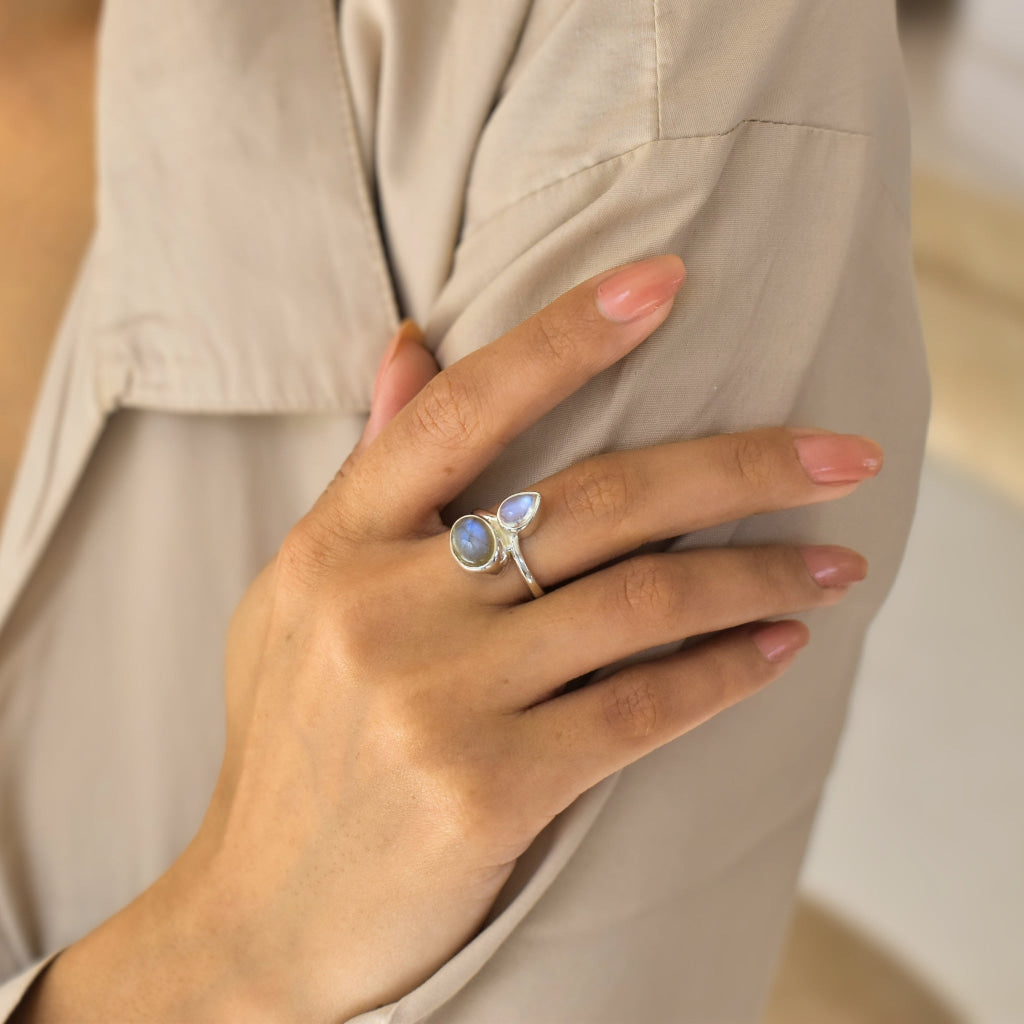 Celeste Crown - Moonstone & Labradorite Ring Rings