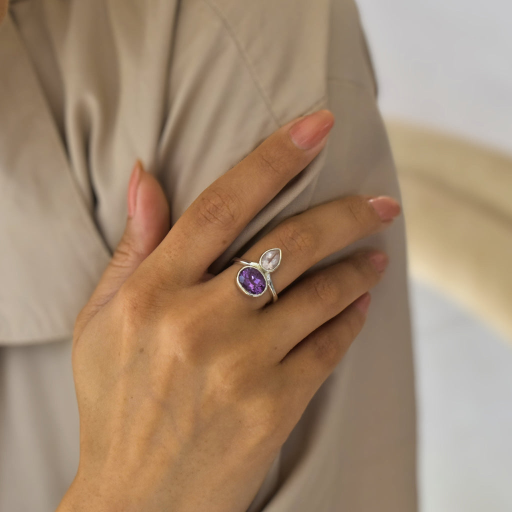 Celeste Crown - Rose Quartz & Amethyst Ring Rings