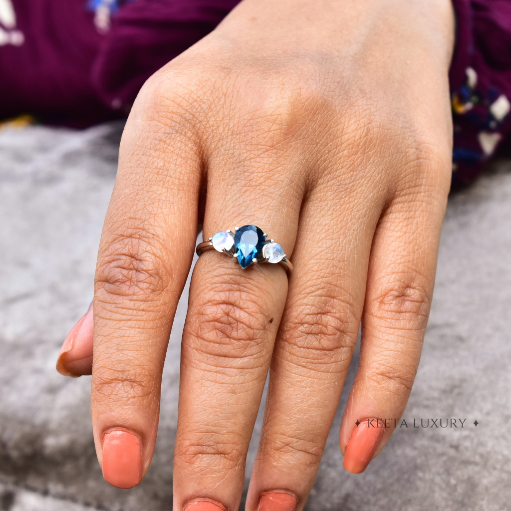 Celestial Blue - Moonstone & Blue Topaz Ring -