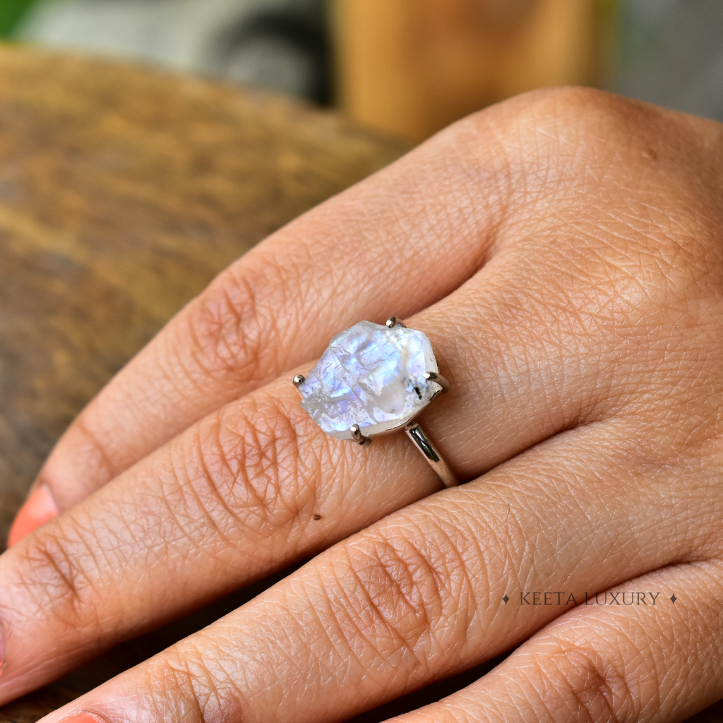 Celestial Serenity - Raw Moonstone Ring -