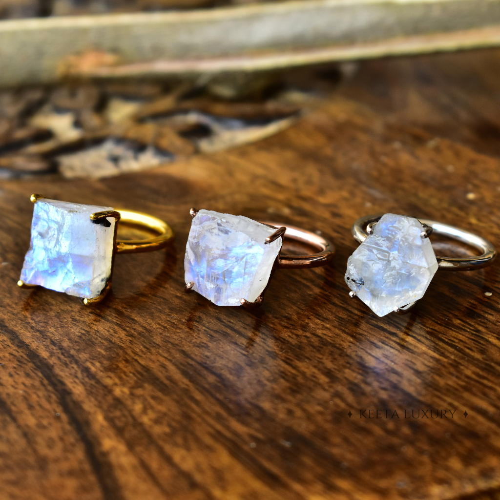 Celestial Serenity - Raw Moonstone Ring -
