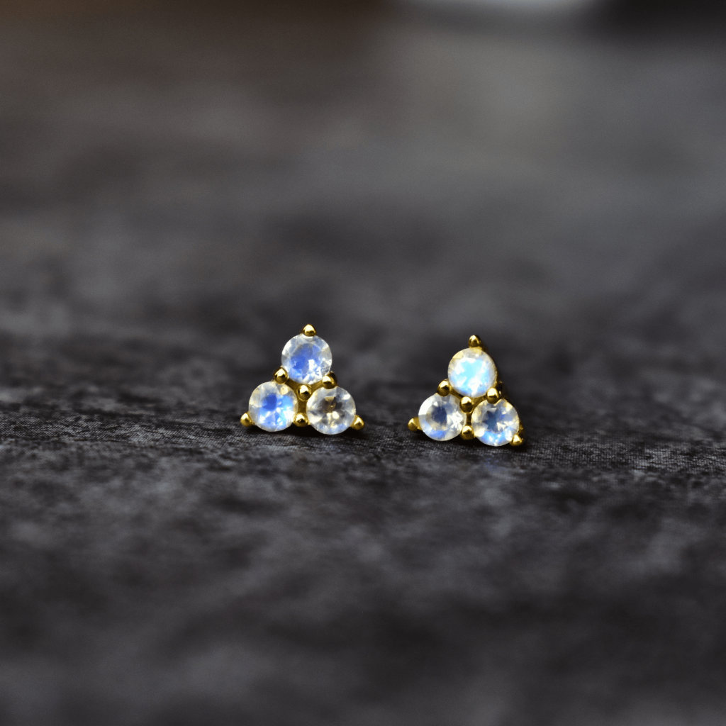 Celestial Triangle - Moonstone Studs -