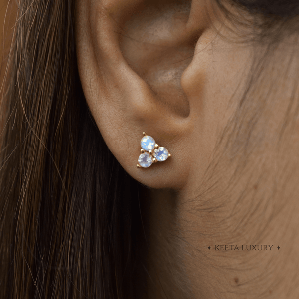 Moonstone Celestial Triangle Studs Earrings